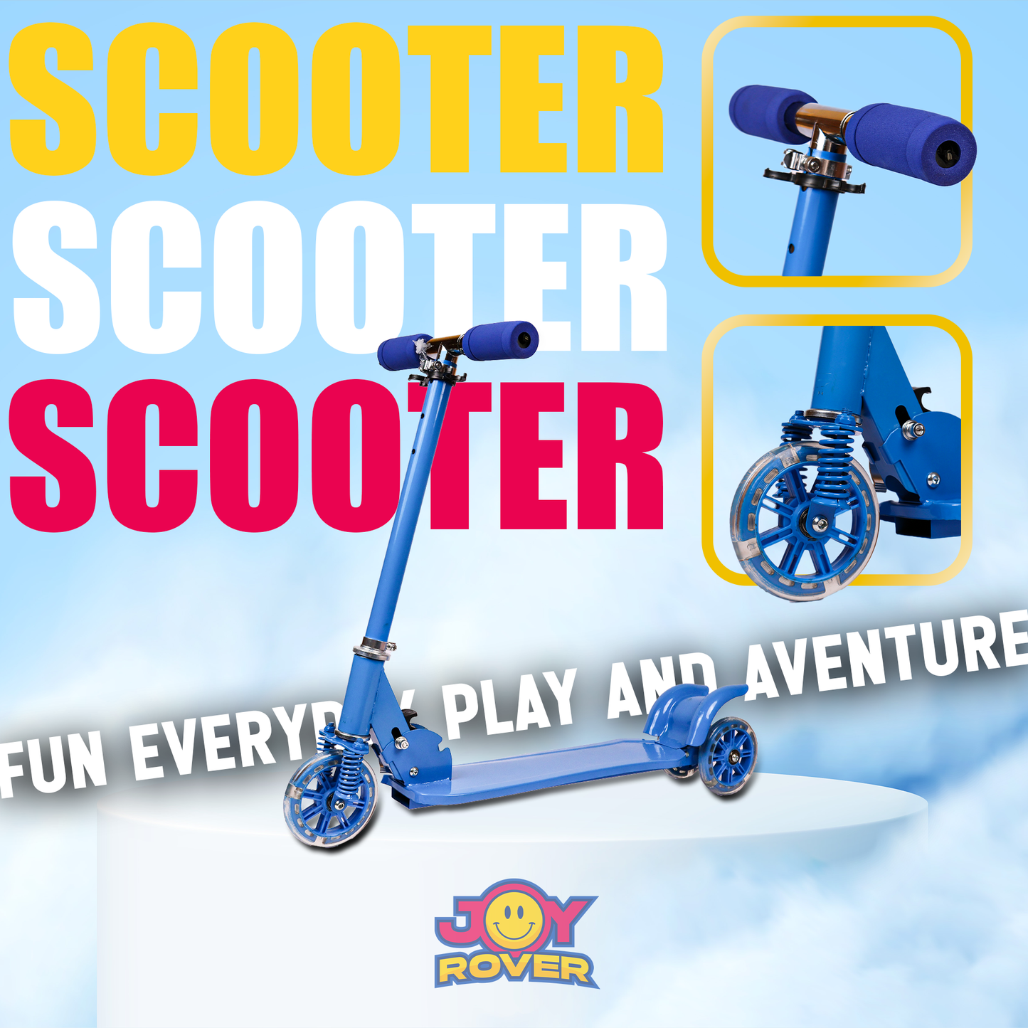 Kids Mini Scooter with LED Wheels - Adjustable Height & Foldable Design 🌟✨ Blue Edition